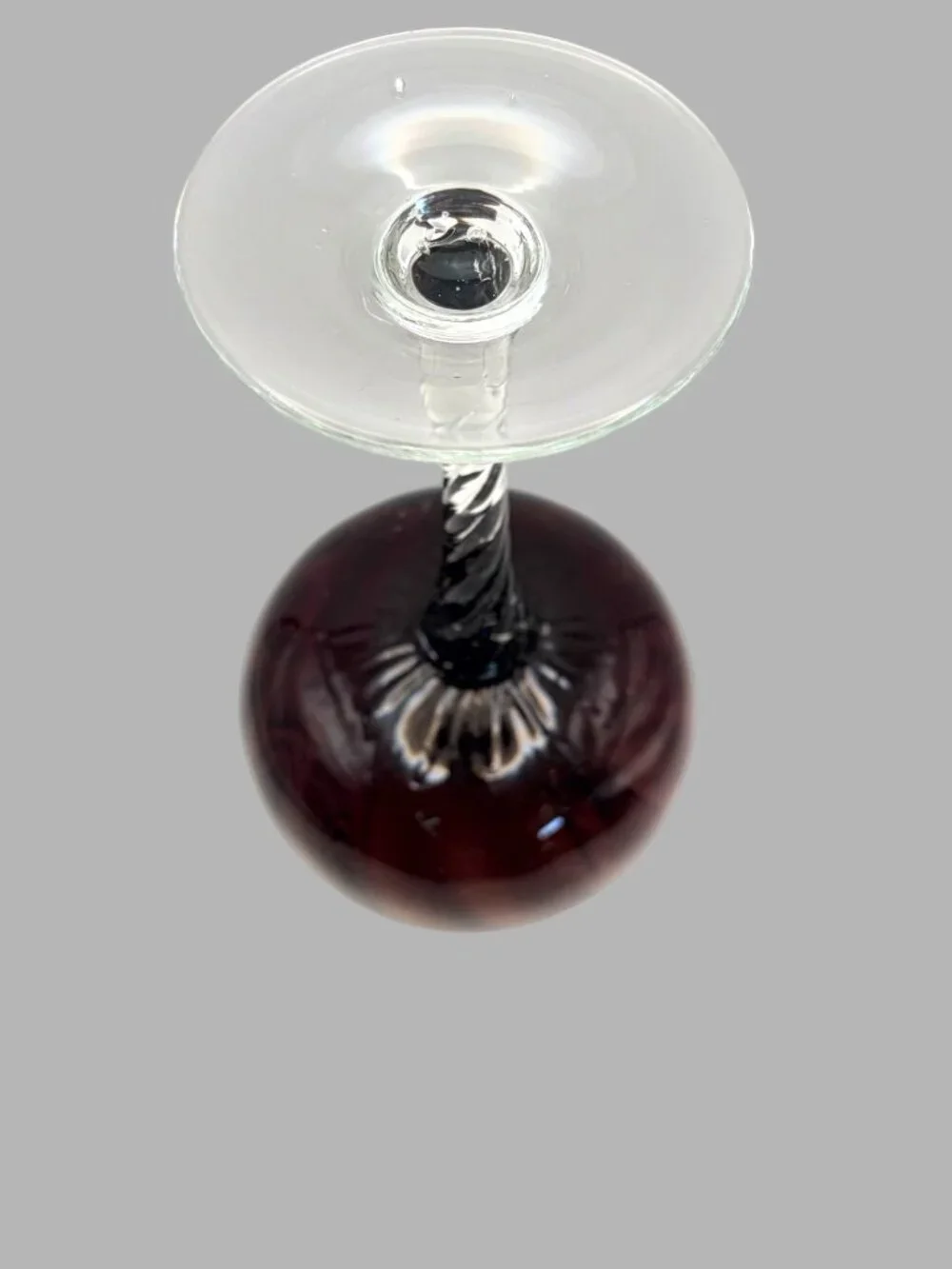 Vintage Hand Blown Amethyst Purple Glass Goblet Clear Twisted Stem 10 Inch Decor
